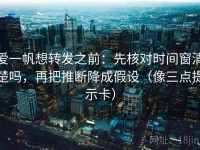 爱一帆想转发之前：先核对时间窗清楚吗，再把推断降成假设（像三点提示卡）